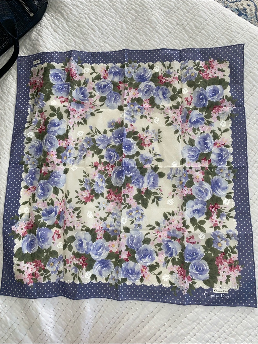 Dior Floral Silk Scarf in Lavender Blue, Cream & Green